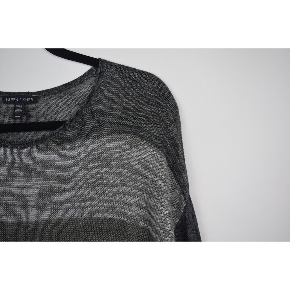 Eileen Fisher Womens Sweater Open Knit Linen Gray Striped Long Sleeve Sz Medium - Picture 5 of 16